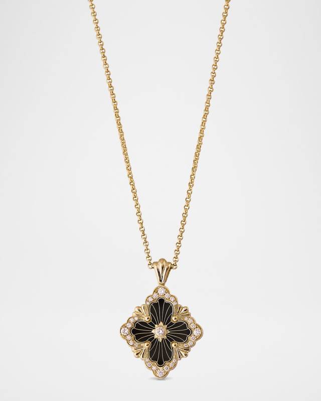 18K Yellow Gold Opera Tulle Onyx Pendant Necklace with Diamonds